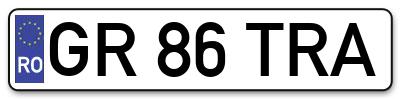 Placuta inmatriculare numar auto  GR-86-TRA, GR 86 TRA, GR86TRA