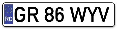 Placuta inmatriculare numar auto  GR-86-WYV, GR 86 WYV, GR86WYV