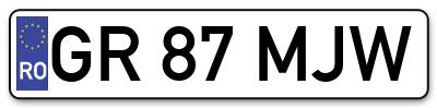 Placuta inmatriculare numar auto  GR-87-MJW, GR 87 MJW, GR87MJW