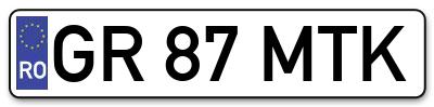 Placuta inmatriculare numar auto  GR-87-MTK, GR 87 MTK, GR87MTK