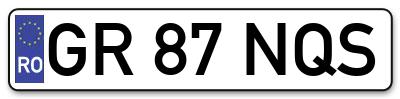 Placuta inmatriculare numar auto  GR-87-NQS, GR 87 NQS, GR87NQS
