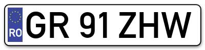 Placuta inmatriculare numar auto  GR-91-ZHW, GR 91 ZHW, GR91ZHW
