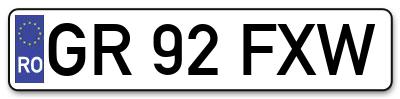 Placuta inmatriculare numar auto  GR-92-FXW, GR 92 FXW, GR92FXW