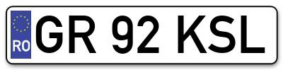 Placuta inmatriculare numar auto  GR-92-KSL, GR 92 KSL, GR92KSL
