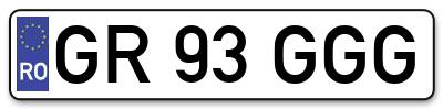Placuta inmatriculare numar auto  GR-93-GGG, GR 93 GGG, GR93GGG