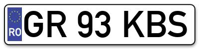 Placuta inmatriculare numar auto  GR-93-KBS, GR 93 KBS, GR93KBS