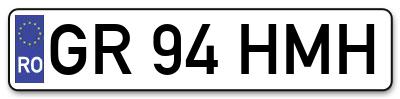 Placuta inmatriculare numar auto  GR-94-HMH, GR 94 HMH, GR94HMH