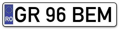 Placuta inmatriculare numar auto  GR-96-BEM, GR 96 BEM, GR96BEM