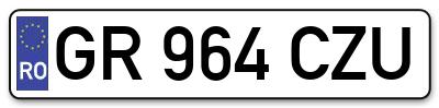 Placuta inmatriculare numar auto  GR-964-CZU, GR 964 CZU, GR964CZU
