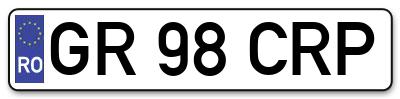 Placuta inmatriculare numar auto  GR-98-CRP, GR 98 CRP, GR98CRP
