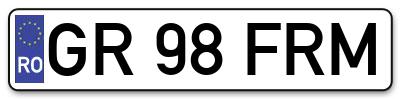 Placuta inmatriculare numar auto  GR-98-FRM, GR 98 FRM, GR98FRM
