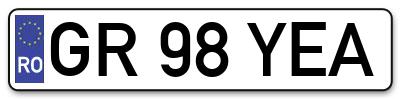 Placuta inmatriculare numar auto  GR-98-YEA, GR 98 YEA, GR98YEA