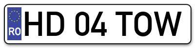 Placuta inmatriculare numar auto  HD-04-TOW, HD 04 TOW, HD04TOW