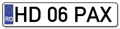 Placuta inmatriculare numar auto  HD-06-PAX, HD 06 PAX, HD06PAX