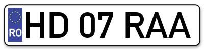 Placuta inmatriculare numar auto  HD-07-RAA, HD 07 RAA, HD07RAA