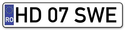 Placuta inmatriculare numar auto  HD-07-SWE, HD 07 SWE, HD07SWE