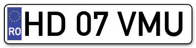 Placuta inmatriculare numar auto  HD-07-VMU, HD 07 VMU, HD07VMU