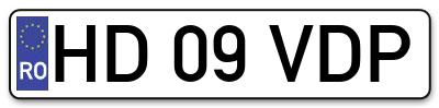 Placuta inmatriculare numar auto  HD-09-VDP, HD 09 VDP, HD09VDP
