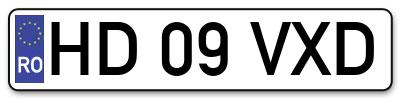 Placuta inmatriculare numar auto  HD-09-VXD, HD 09 VXD, HD09VXD