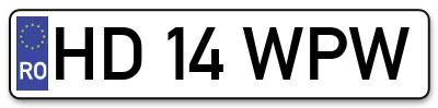 Placuta inmatriculare numar auto  HD-14-WPW, HD 14 WPW, HD14WPW