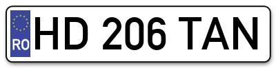 Placuta inmatriculare numar auto  HD-206-TAN, HD 206 TAN, HD206TAN