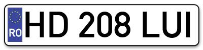 Placuta inmatriculare numar auto  HD-208-LUI, HD 208 LUI, HD208LUI