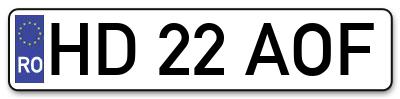 Placuta inmatriculare numar auto  HD-22-AOF, HD 22 AOF, HD22AOF