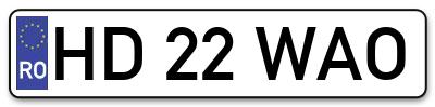 Placuta inmatriculare numar auto  HD-22-WAO, HD 22 WAO, HD22WAO