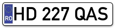 Placuta inmatriculare numar auto  HD-227-QAS, HD 227 QAS, HD227QAS