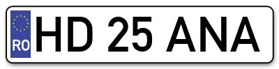 Placuta inmatriculare numar auto  HD-25-ANA, HD 25 ANA, HD25ANA
