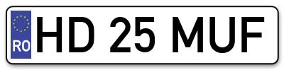 Placuta inmatriculare numar auto  HD-25-MUF, HD 25 MUF, HD25MUF
