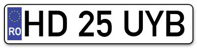 Placuta inmatriculare numar auto  HD-25-UYB, HD 25 UYB, HD25UYB