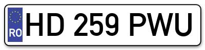 Placuta inmatriculare numar auto  HD-259-PWU, HD 259 PWU, HD259PWU