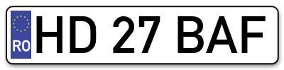 Placuta inmatriculare numar auto  HD-27-BAF, HD 27 BAF, HD27BAF