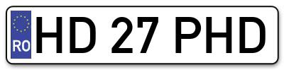 Placuta inmatriculare numar auto  HD-27-PHD, HD 27 PHD, HD27PHD