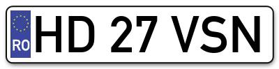 Placuta inmatriculare numar auto  HD-27-VSN, HD 27 VSN, HD27VSN