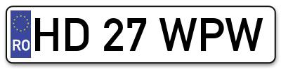 Placuta inmatriculare numar auto  HD-27-WPW, HD 27 WPW, HD27WPW