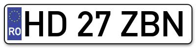 Placuta inmatriculare numar auto  HD-27-ZBN, HD 27 ZBN, HD27ZBN