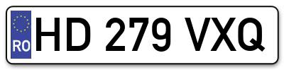 Placuta inmatriculare numar auto  HD-279-VXQ, HD 279 VXQ, HD279VXQ