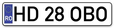 Placuta inmatriculare numar auto  HD-28-OBO, HD 28 OBO, HD28OBO