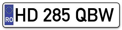 Placuta inmatriculare numar auto  HD-285-QBW, HD 285 QBW, HD285QBW