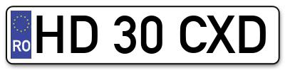 Placuta inmatriculare numar auto  HD-30-CXD, HD 30 CXD, HD30CXD