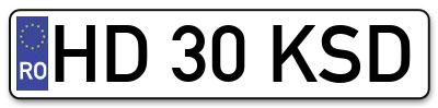 Placuta inmatriculare numar auto  HD-30-KSD, HD 30 KSD, HD30KSD