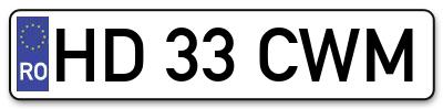 Placuta inmatriculare numar auto  HD-33-CWM, HD 33 CWM, HD33CWM