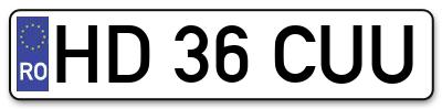Placuta inmatriculare numar auto  HD-36-CUU, HD 36 CUU, HD36CUU