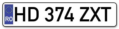 Placuta inmatriculare numar auto  HD-374-ZXT, HD 374 ZXT, HD374ZXT