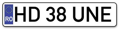 Placuta inmatriculare numar auto  HD-38-UNE, HD 38 UNE, HD38UNE