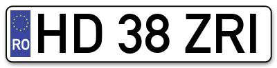 Placuta inmatriculare numar auto  HD-38-ZRI, HD 38 ZRI, HD38ZRI