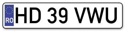 Placuta inmatriculare numar auto  HD-39-VWU, HD 39 VWU, HD39VWU