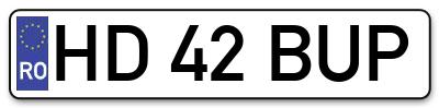 Placuta inmatriculare numar auto  HD-42-BUP, HD 42 BUP, HD42BUP